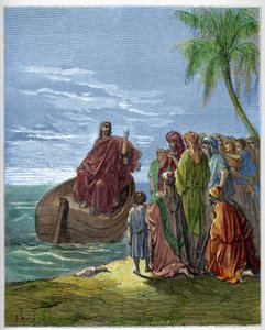 Jesus predigt am See Genezareth - Gravur in „Die illustrierte Bibel“ von Gustave Doré - Gravur aus „Die Doré-Bibel“