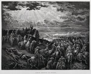 Josua lässt die Sonne stillstehen, Illustration aus der Dore-Bibel von Gustave Dore