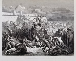 König David bestraft die Ammoniter, Illustration aus der Dore-Bibel von Gustave Dore