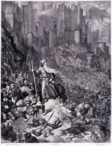Les batailles, Platte IX - Illustration von Gustave Doré (1832-1883), für La légende du Juif errant von Pierre Dupont, Ausgabe Librairie du magasin pittoresque, Paris 1862
