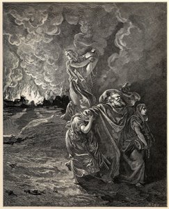 Lot und seine Töchter fliehen aus Sodom von Gustave Dore