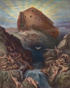 Noah sendet eine Taube zur Erde - Noah sendet die Taube aus der Arche, Gravur von Gustave Doré (1832-1883)