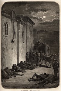 Eine Nacht in einem Relais in Jaen. Zeichnung von Gustave Doré zur Illustration seiner Reise nach Spanien 1862 mit Ch. Davillier. Gravur in „Le tour du monde“, herausgegeben von Edouard Charton