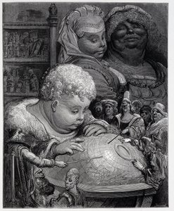 Pantagruel folgt einem Geografiekurs - in „Gargantua“ von Rabelais, ill. Gustave Doré von Gustave Dore