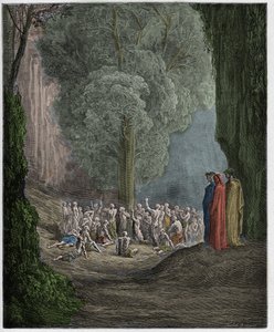 Purgatorio, Gesang 24: Die gefräßigen Seelen weinen unter dem Baum, Illustration aus "Die Göttliche Komödie" von Dante Alighieri, 1885