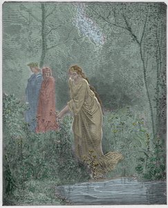 Purgatorio, Gesang 27: Dantes Traum von Leah auf der Wiese, Illustration aus "Die Göttliche Komödie" von Dante Alighieri, 1885 von Gustave Dore