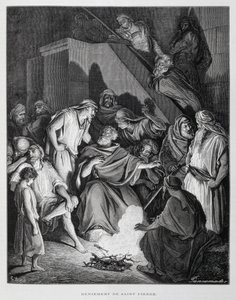 Der heilige Petrus verleugnet Christus, Illustration aus der Dore-Bibel