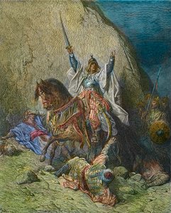 Saladin der Prächtige - König Saladin (1138-1193) (Salah al Din Yusuf al-Ayyubi) Kommandant der muslimischen Streitkräfte gegen die Kreuzzüge - Farbgravur des 19. Jahrhunderts von Gustave Dore - aus der Geschichte der Kreuzzüge von Joseph-Francois Michaud