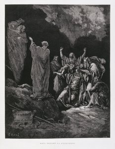 Saul und die Hexe von Endor, Illustration aus der Dore-Bibel von Gustave Dore