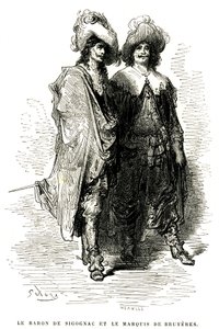 Der Baron de Sigognac und der Marquis de Bruyeres. Stich von Gustave Doré zur Illustration von Théophile Gautiers Roman „Le capitaine Fracasse“, Ausgabe Charpentier 1863.