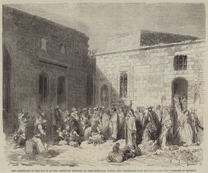 Der Hof des Hauses des amerikanischen Ministers in Deir-el-Kamar, wo die Christen Zuflucht suchten von Gustave Dore