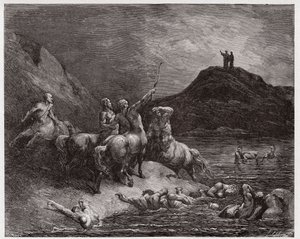 Die Göttliche Komödie, Inferno, Gesang 12: Nessus und die Zentauren (Illustration von Gustave Doré)
