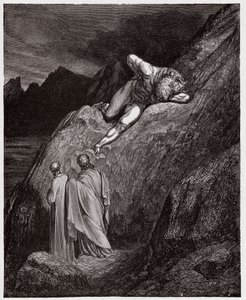 Die Göttliche Komödie, Inferno, Gesang 12: Der Minotaurus auf der zerklüfteten Klippe - von Dante Alighieri (1265-1321) - Illustration von Gustave Doré (1832-1883)