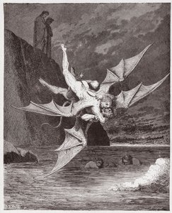 Die Göttliche Komödie, Inferno, Gesang 22: Alichino und Calcabrina ringen über dem Pech - von Dante Alighieri (1265-1321) - Illustration von Gustave Doré (1832-1883)