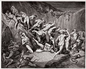 Die Göttliche Komödie, Inferno, Gesang 24: Die Diebe gequält von Schlangen - von Dante Alighieri (1265-1321) - Illustration von Gustave Doré (1832-1883) von Gustave Dore