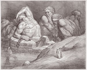 Die Göttliche Komödie, Inferno, Gesang 31: Ephialtes in Fesseln unter den Riesen - von Dante Alighieri (1265-1321) - Illustration von Gustave Doré (1832-1883)