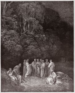 Die Göttliche Komödie, Inferno, Gesang 4: Homer, die Dichter und Helden im Limbus (Illustration von Gustave Doré)