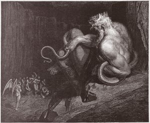 Die Göttliche Komödie, Inferno, Gesang 5: Minos richtet über die Vergehen und schickt die Seelen - von Dante Alighieri (1265-1321) - Illustration von Gustave Doré (1832-1883)