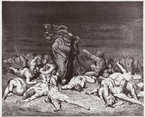 Die Göttliche Komödie, Inferno, Gesang 6: Die Gefräßigen werden von ewigem Regen gepeitscht (Illustration von Gustave Doré) von Gustave Dore