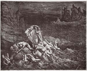 Die Göttliche Komödie, Inferno, Gesang 7: Virgil zeigt Dante die Seelen der Zornigen im Styx - von Dante Alighieri (1265-1321) - Illustration von Gustave Doré (1832-1883) von Gustave Dore