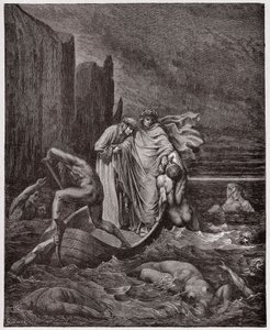 Die Göttliche Komödie, Inferno, Gesang 8: Die Seele des Florentiners Philippo Argenti begegnet den Dichtern am Styx - von Dante Alighieri (1265-1321) - Illustration von Gustave Doré (1832-1883) von Gustave Dore