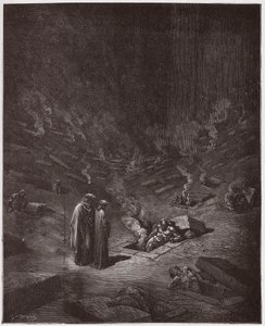 Die Göttliche Komödie, Inferno, Gesang 9: Die brennenden Gräber der Häresiarchen (Illustration von Gustave Doré)