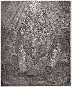 Die Göttliche Komödie, Paradiso, Gesang 5: Die Schar der unzähligen leuchtenden Seelen im zweiten Reich (Illustration von Gustave Doré)