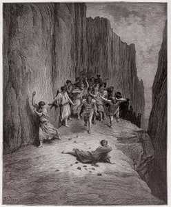 Die Göttliche Komödie, Purgatorio, Gesang 15: Dantes Vision der Steinigung des Stephanus - von Dante Alighieri (1265-1321) - Illustration von Gustave Doré (1832-1883)