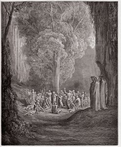 Die Göttliche Komödie (La Divina Commedia), Purgatorio, Gesang 24: Die gefräßigen Seelen weinen unter dem Baum - von Dante Alighieri - Illustration von Gustave Dore