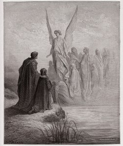Die Göttliche Komödie, Purgatorio, Gesang 2: Der himmlische Pilot landet das Boot - von Dante Alighieri (1265-1321) - Illustration von Gustave Doré (1832-1883) von Gustave Dore