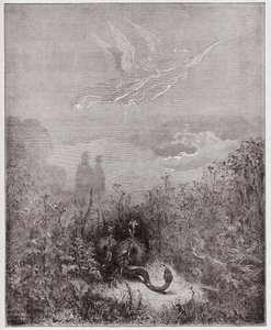 Die Göttliche Komödie, Purgatorio, Gesang 8: Die Engel vertreiben die Schlange - von Dante Alighieri (1265-1321) - Illustration von Gustave Doré (1832-1883)