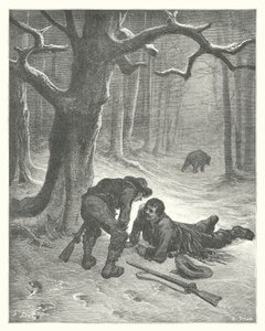 Die Fabeln von La Fontaine: Der Bär und die zwei Freunde (Gravur) von Gustave Dore