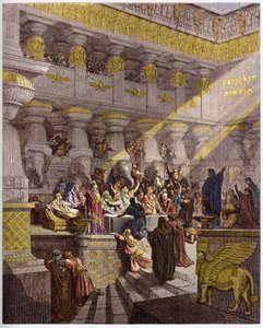 Das Festmahl des Belsazar - Gravur in „Die illustrierte Bibel“ von Gustave Doré - Gravur aus „Die Doré-Bibel“ von Gustave Dore