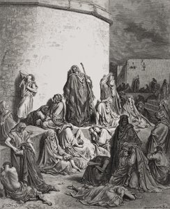 Das Volk trauert über die Ruinen Jerusalems, Klagelieder 1:1-2 Illustration aus Dores 