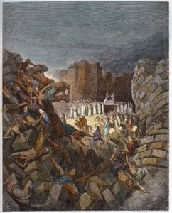 Die Mauern von Jericho fallen - Gravur in „Die illustrierte Bibel“ von Gustave Doré (1832-1883)