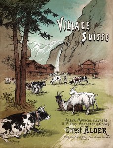 Bauernhof und Landschaft in den Schweizer Alpen, ca. 1910 (Illustration)