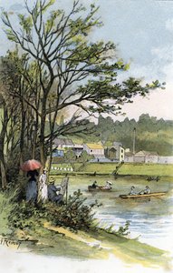 Sonntagsspaziergänger an der Seine in Bas-Meudon (Meudon-sur-Seine) Zeichnung von Gustave Fraipont (1849-1923) aus Saint-Juirs