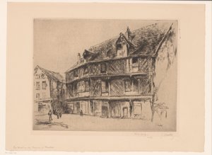 Straße mit Häusern und Spaziergängern in Chartres von Gustave Leheutre (signed by artist)