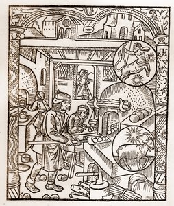 Hirtenkalender - Die Arbeiten der Monate - November - Holzschnitt aus dem Buch von 1496, gedruckt von Guy Marchant (Guido Mercator) in Troyes - Holzgravur in „Le grand Calendrier et compost des shepherds“ von Guy Marchant