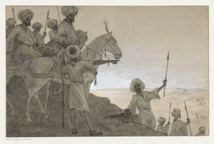 Kämpfer zu Pferd in einer Wüstenlandschaft von H.C. Louwerse (signed by artist)