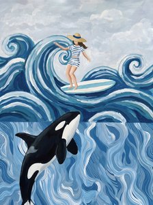 Surfermädchen und Orca