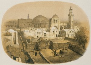 Kirche des Heiligen Grabes in Jerusalem. Radierung von Stelzner - Steinkopk J.F. Editore von H. Stelzner