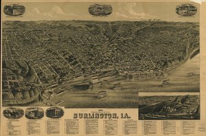 Perspektivkarte der Stadt Burlington, Ia. 1889 von H. Wellge