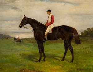 Zealot, ein Rennpferd mit Jockey von H. Whittaker Reville