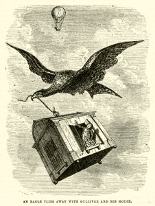 Ein Adler fliegt mit Gulliver und seinem Haus davon (Gravur) von after Hablot Knight Browne