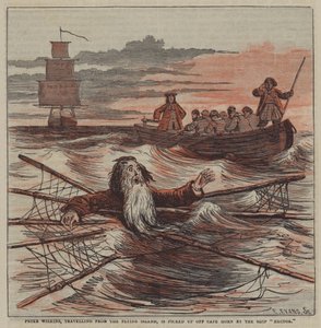 Peter Wilkins, der von der Fliegenden Insel reist, wird vor Kap Hoorn von dem Schiff "Hector" aufgenommen