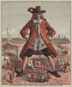 Die große Armee von Lilliput macht eine große Demonstration, um Gulliver zu erstaunen