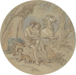Eines von achtzehn Designs für eine Serie von Platten, die Venus und Adonis illustrieren