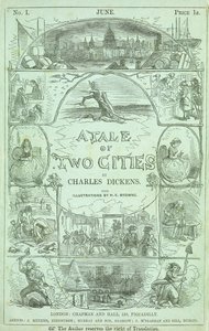 Titelseite aus dem ersten Teil der ersten Ausgabe in Serienform des Buches "Eine Geschichte aus zwei Städten" von Charles Dickens, 1859