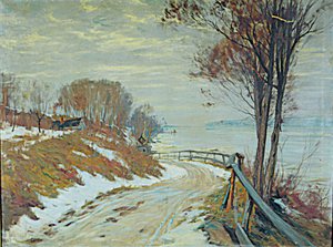 Straße durch eine verschneite Landschaft von Hal Robinson